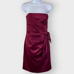 White House Black Market Womens Strapless Cocktail Dress | 8 | Wine | Satin Bow